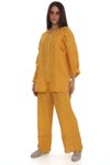Sarı Kapüşonlu İtalyan Fisto Detaylı Keten Pantolon Ceket Takım