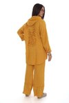 Sarı Kapüşonlu İtalyan Fisto Detaylı Keten Pantolon Ceket Takım