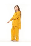 Sarı Kapüşonlu İtalyan Fisto Detaylı Keten Pantolon Ceket Takım