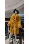 Sarı Uzun Angora Pula Yakalı Komple Kürklü Kaban