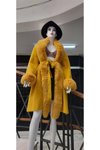 Sarı Uzun Angora Pula Yakalı Komple Kürklü Kaban