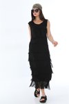 Long Layered Silk Slimming Effect Dress - Black