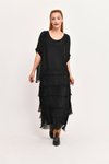 Long Slimming Italian Fit Layered Silk Half Sleeve Dress - Black