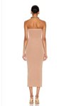 Bej İpek Jarse Midi Straplez Kesim Elbise
