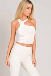 Asymmetric Halter Neck Crop Top - White