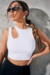 Beyaz Fitilli Damla Kesim Askılı Crop Top