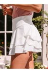 Beyaz Mini Yüksek Bel Fırfırlı Şort Etek
