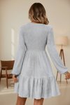Gri Salaş Uzun Kollu Volanlı Mini Elbise