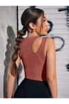 Kahve Fitilli Damla Kesim Askılı Crop Top