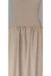 Kahve Maksi Kloş Keten Görünümlü Elbise