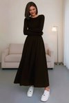 Maxi A-Line Flared Long-Sleeved Dress - Dark Brown