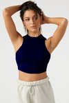 Cropped Boxer-Detail Wide-Trim Cut-Hem Top - Navy Blue