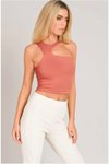 Pembe Asimetrik Boyundan Askılı Crop Top
