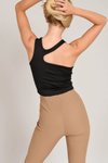 Siyah Asimetrik Boyundan Askılı Crop Top