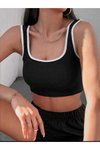 Siyah Beyaz Biyeli Kare Yaka Askılı Crop Atlet