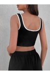 Siyah Beyaz Biyeli Kare Yaka Askılı Crop Atlet