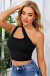 Siyah Crop Cool Çapraz Askılı Asimetrik Yaka Bluz