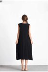 Siyah Midi A-line Bol Rahat Kesim Sandy Kumaş Elbise