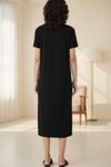 Siyah Midi Salaş Bisiklet Yaka Kısa Kollu Çift Yırtmaçlı Elbise