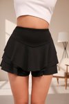 Siyah Mini Yüksek Bel Fırfırlı Katlı Şort Etek