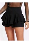Siyah Mini Yüksek Bel Fırfırlı Katlı Şort Etek