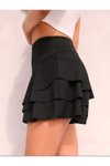 Siyah Mini Yüksek Bel Fırfırlı Katlı Şort Etek