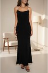 Siyah Uzun Esnek Sandy Askı Boyu Ayarlanabilen Elbise