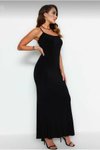 Siyah Uzun Esnek Sandy Askı Boyu Ayarlanabilen Elbise
