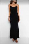 Siyah Uzun Esnek Sandy Askı Boyu Ayarlanabilen Elbise