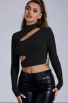 Siyah Yarım Balıkçı Dekolteli Likralı Bluz