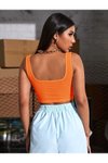 Turuncu Askılı Crop Kare Yaka Atlet