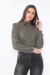 Kahve Crop Geniş Kesim Uzun Kollu Vatkalı Kalın Fitilli Yarım Balıkçı Yaka Sweatshirt