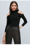 Siyah Esnek Yarım Balıkçı Cut Out Omuz Detay Bluz