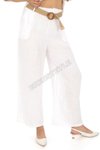 Beyaz İtalyan Kemerli Keten Pantolon