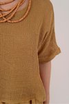 Cappuccino Mini Müslin Keten Astarlı File Bluzlu Elbise
