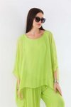 Italian Silk Batwing Sleeve Blouse - Pistachio Green