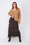 Long Italian Fit Silk Slimming Tiered Skirt - Coffee