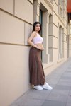 Kahverengi Uzun Bohem Beli Lastikli Koton Etek