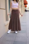Kahverengi Uzun Bohem Beli Lastikli Koton Etek