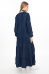 Kot Mavisi Lacivert Uzun Kol Önden Düğmeli Tesettür Elbise