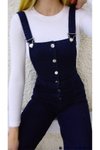 Lacivert Enzim Kot Kumaş Salopet Önden Düğmeli Tulum