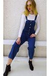 Lacivert Enzim Kot Kumaş Salopet Önden Düğmeli Tulum
