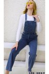 Mavi Salopet Yandan Düğmeli Enzim Kot Tulum