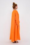 Oranj Keten İtalyan Uzun Kol V Yaka Elbise
