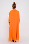 Oranj Keten İtalyan Uzun Kol V Yaka Elbise