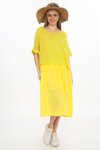 Sarı Astarlı İtalyan Müslin Keteni Üstü File Bluz Detaylı Midi Tek Parça Elbise