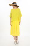 Sarı Astarlı İtalyan Müslin Keteni Üstü File Bluz Detaylı Midi Tek Parça Elbise