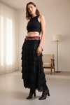 Long Italian Fit Layered Silk Slimming Strapless Skirt - Black