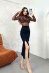 Kahverengi Leopar Desenli Uzun Kollu Transparan Body &amp; Bodysuit