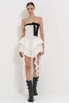 Off White Straplez Mini Fırfır Detaylı Elbise